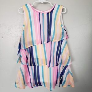 Wonder Nation Little Girl XS 4/5 Colorful Striped Sleeveless Dress Ruffle Tier